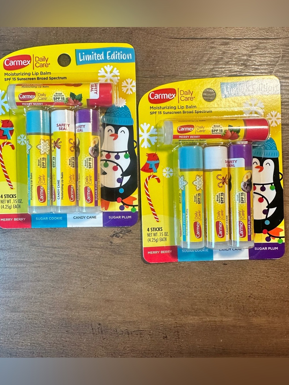 Lot of 2 - Carmex Limited Ed Merry Berry Sugar Cookie Candy Cane Sugar Plum Set